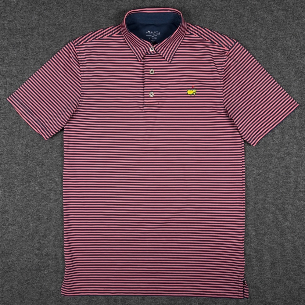 Masters Kids Shirt Boys Large 10-12 Pink Blue Stripe Augusta National Golf Polo